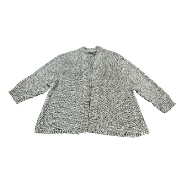 Eileen Fisher Low Front Cardigan Woman’s M Gray Beige 3/4 Sleeve Crop Classic - Picture 1 of 6